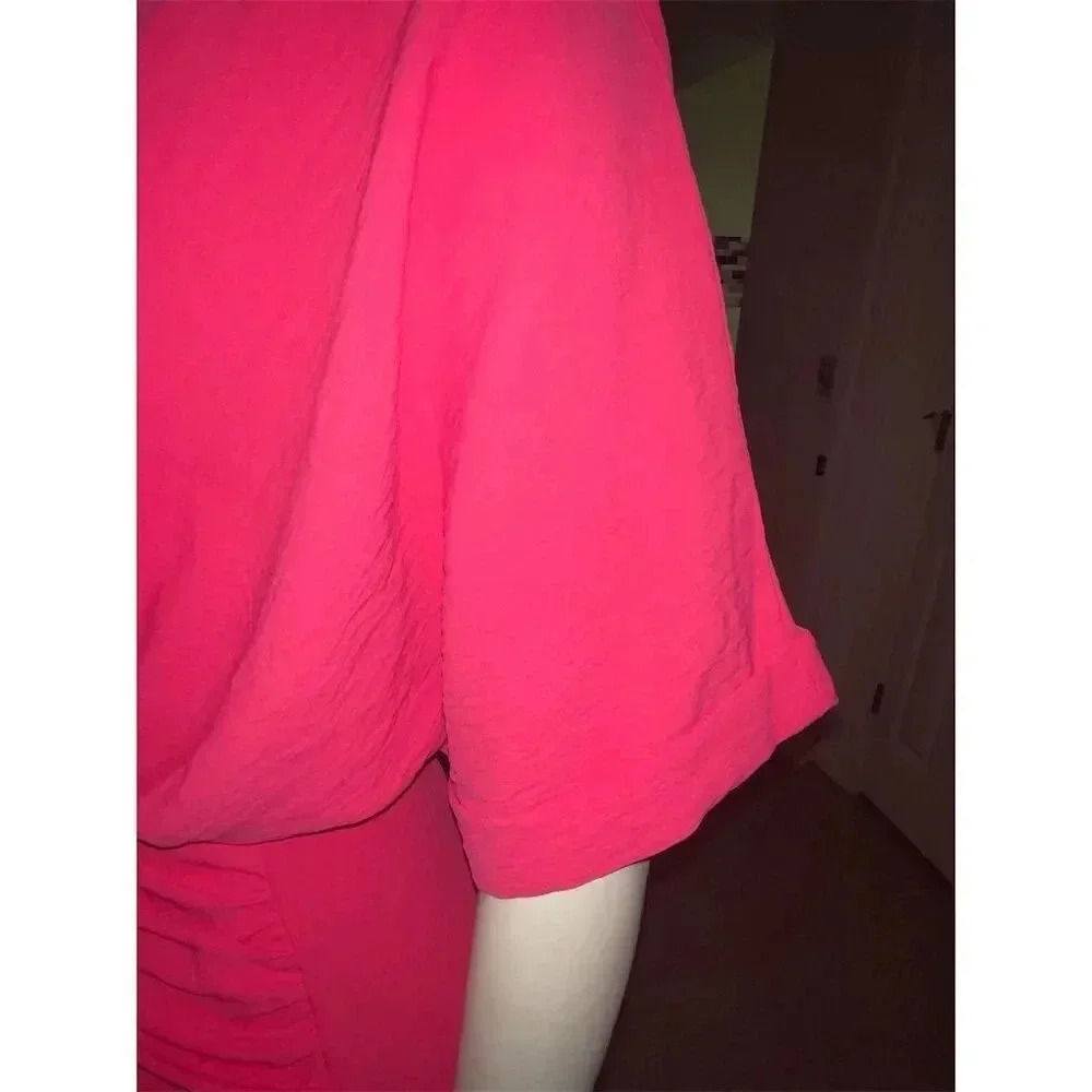 Elssime Women's Ruched Wrap Batwing Sleeve Dress Red Size S Casual - Picture 9 of 15